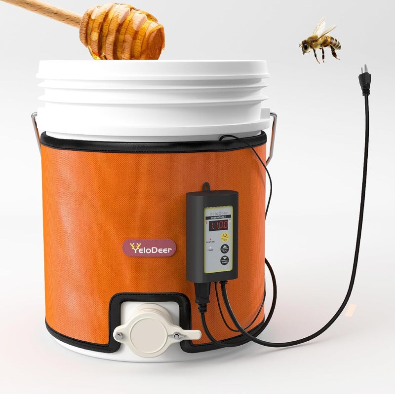 YeloDeer Upgraded 5 Gallon Honey Warmer Bucket Heater with Digital Display Timers Temperature Controller, Operates In 41-158℉, Insulated Pail Heater with Cutout for Gate Valve, 200W, 120V - Image 1